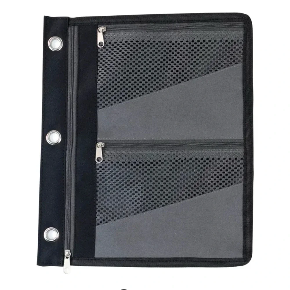 NEW Gray & Black Expandable Binder Pencil Pouch